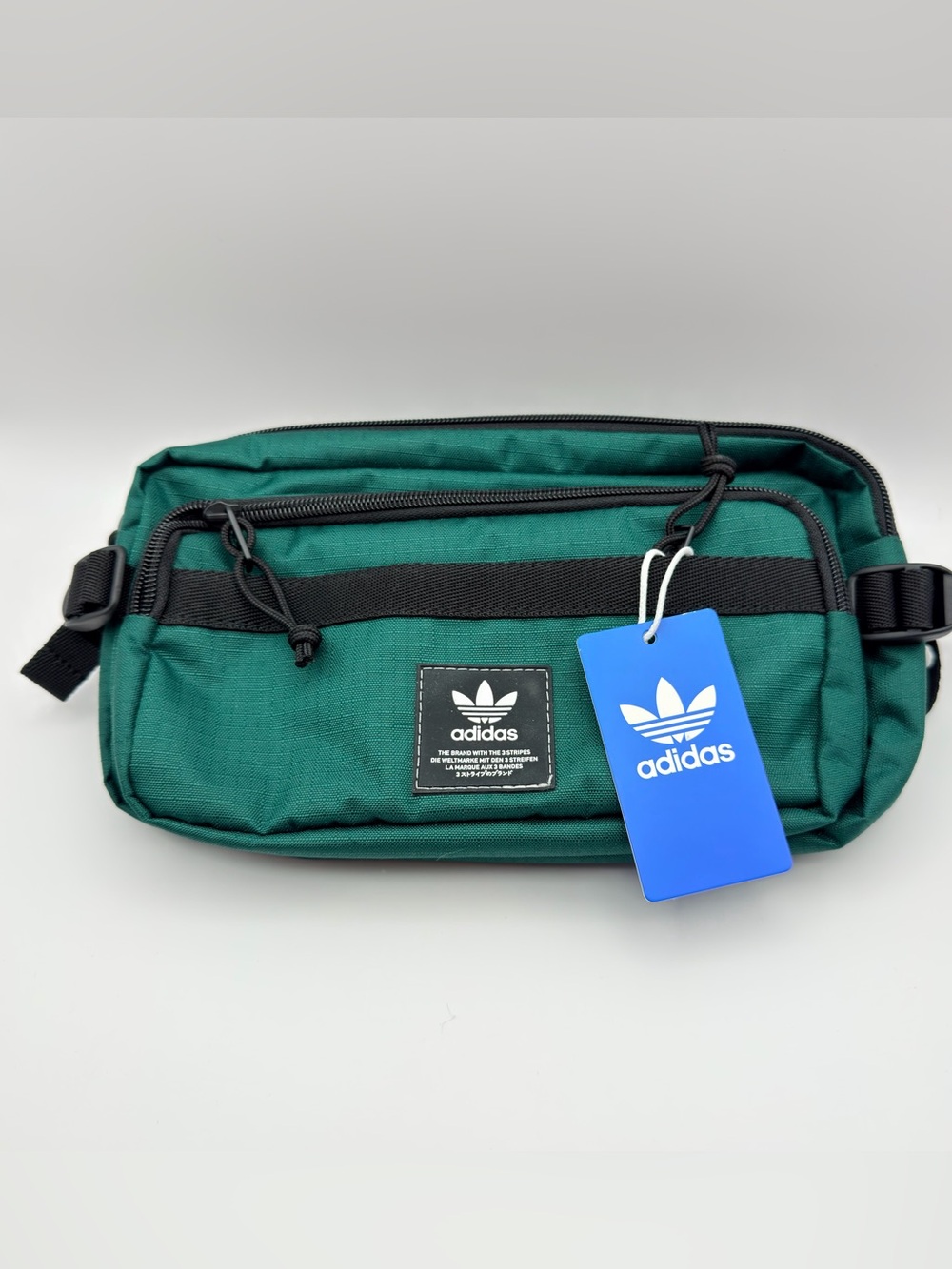 adidas Originals Dark Green Trefoil Belt Bag with Blue Tag